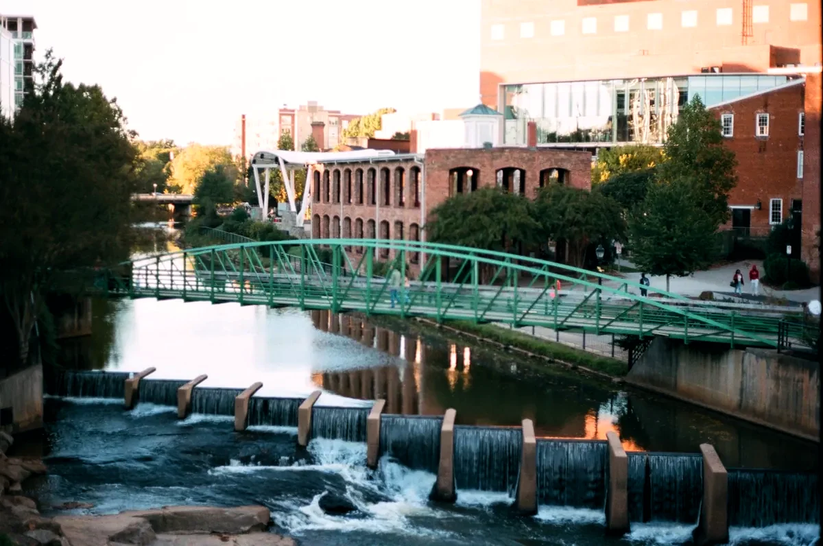 Reedy River falls and the Liberty Bridge in Falls Park, downtown Greenville