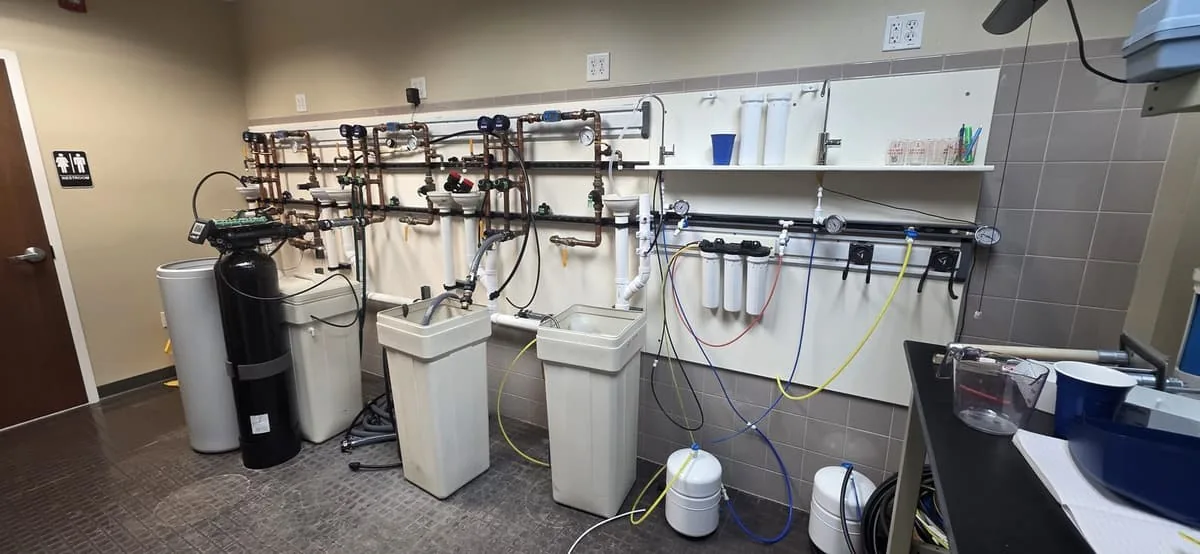 Aquonyx in-house water testing lab with plumbed test rigs
