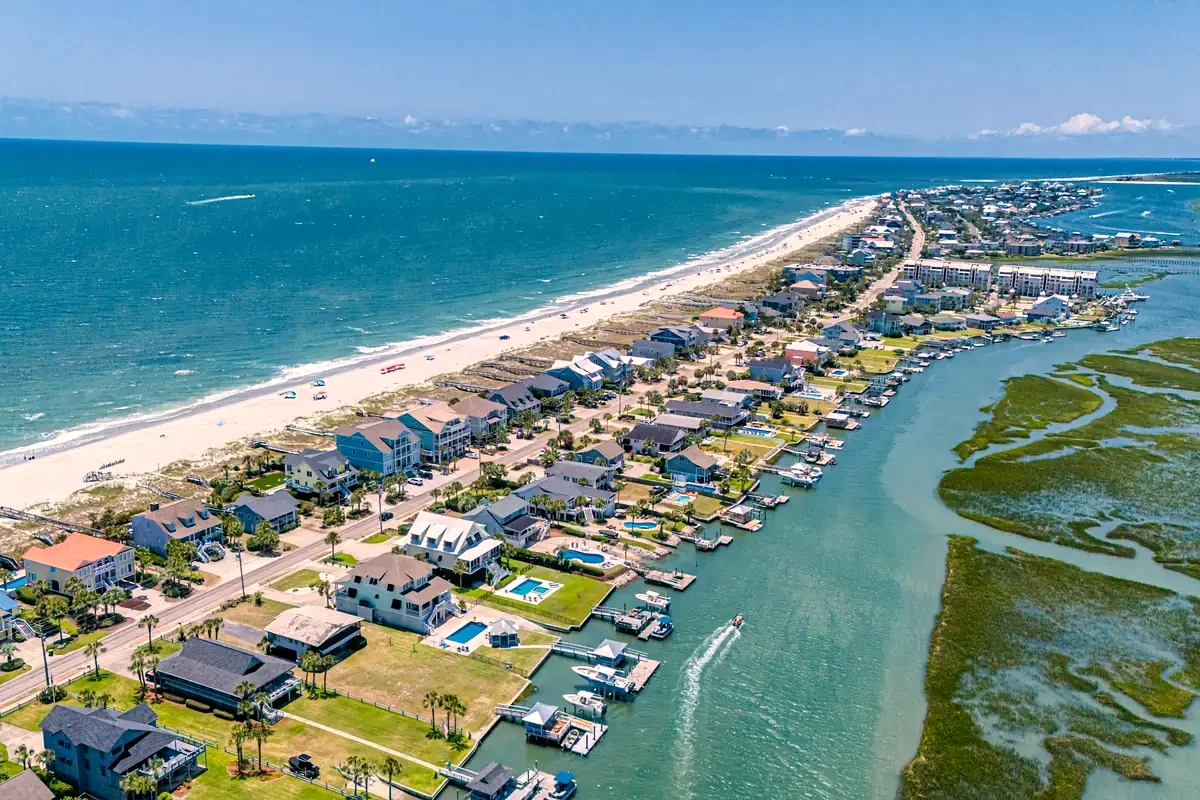 Garden City Beach, inlet side, from the air