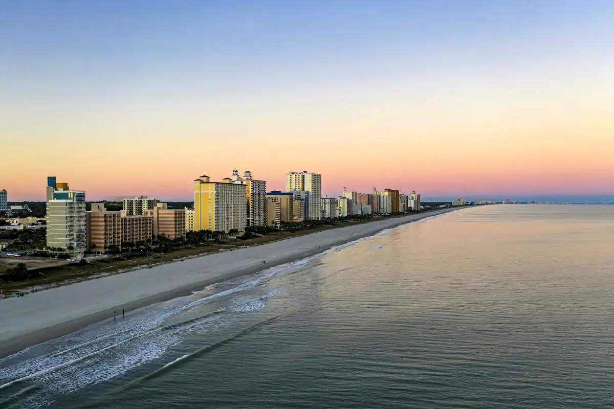 Myrtle Beach from the air at twilight