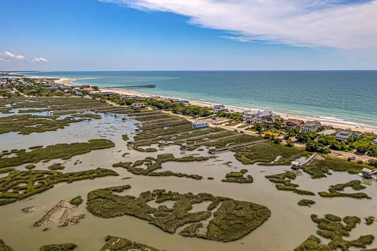 Pawleys Island beach and creek from the air