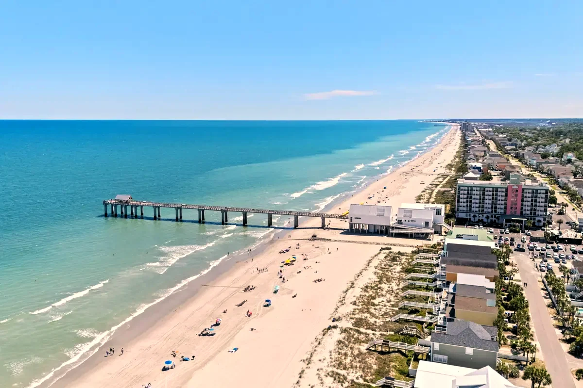 Surfside Beach and its fishing pier from the air